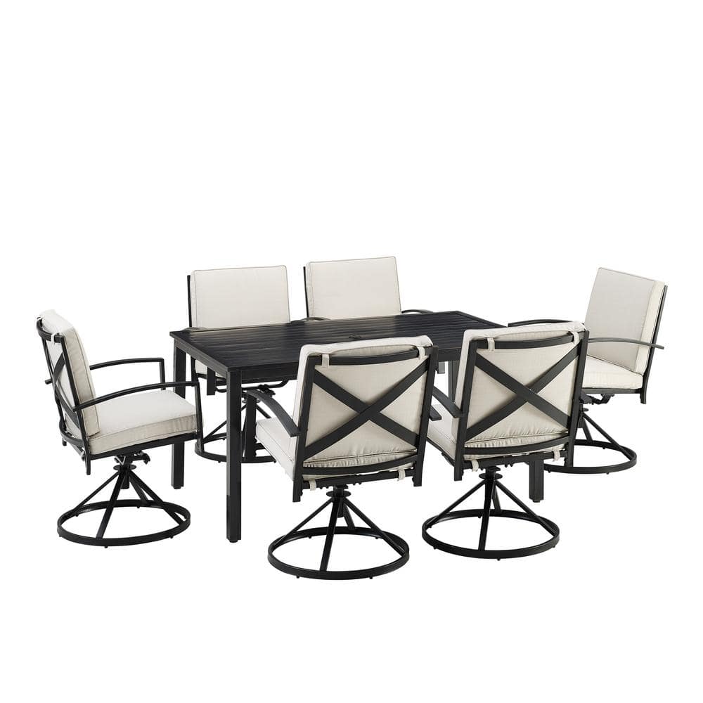Kaplan 7-Piece Black and Oatmeal Steel Outdoor Dining Set