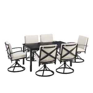 Kaplan Oil Rubbed Bronze 7-Piece Metal Outdoor Dining Set with Oatmeal Cushions