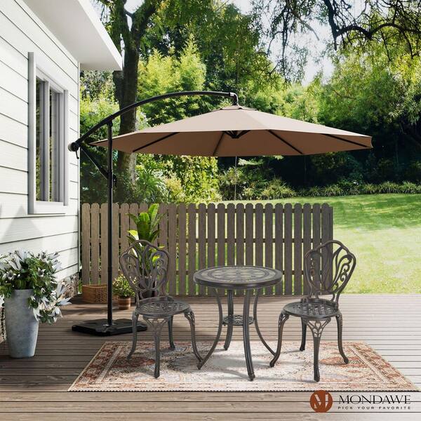 Mondawe 3-Piece Antique Bronze Cast Aluminum Round Ceramic Tiles Tabletop Table Outdoor Furniture Bistro Set for Patio, Yard