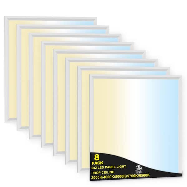 2 x 2 ft. 5500 Lumens Integrated LED Panel Light, Drop Ceiling Recessed Light 0-10-Volt Dimmable Selectable 5CCT 8-Pack