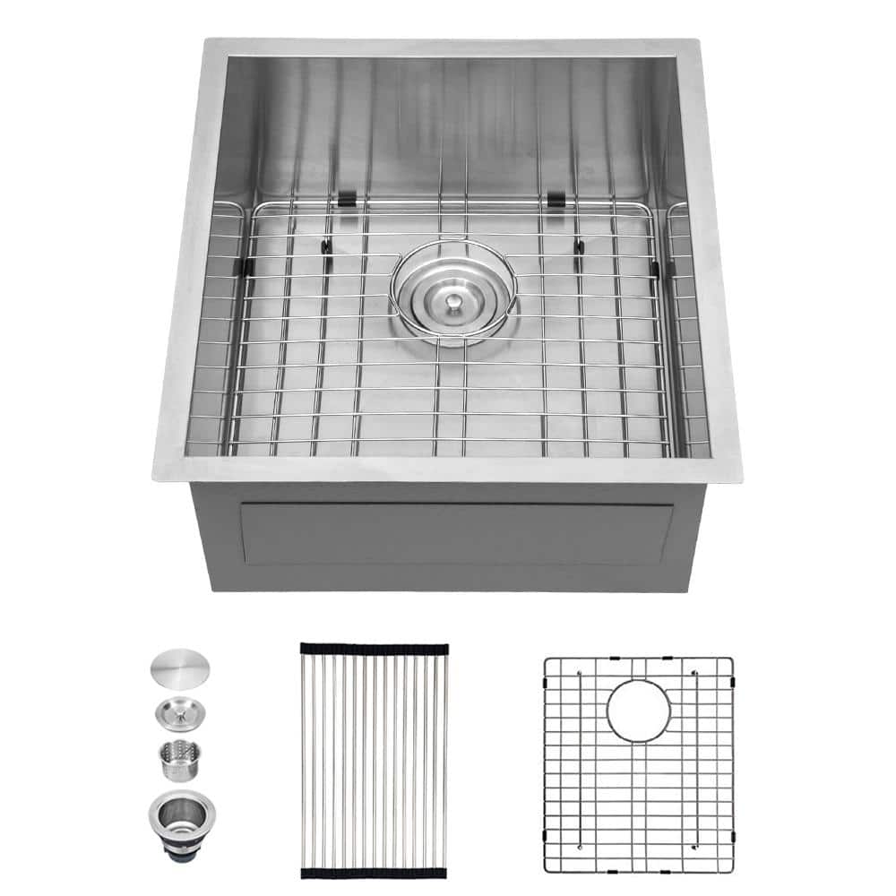 13 in. Undermount Single Bowl 18Gauge Brushed Nickel Stainless Steel Kitchen Sink with Bottom