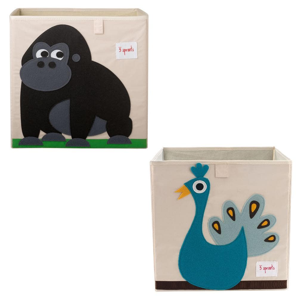 Children's Fabric Storage Cube Bundle with Gorilla and Peacock (2-Pack)