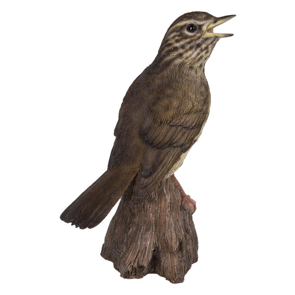 Brown Polyresin Songbird on Stump with Motion Sensor