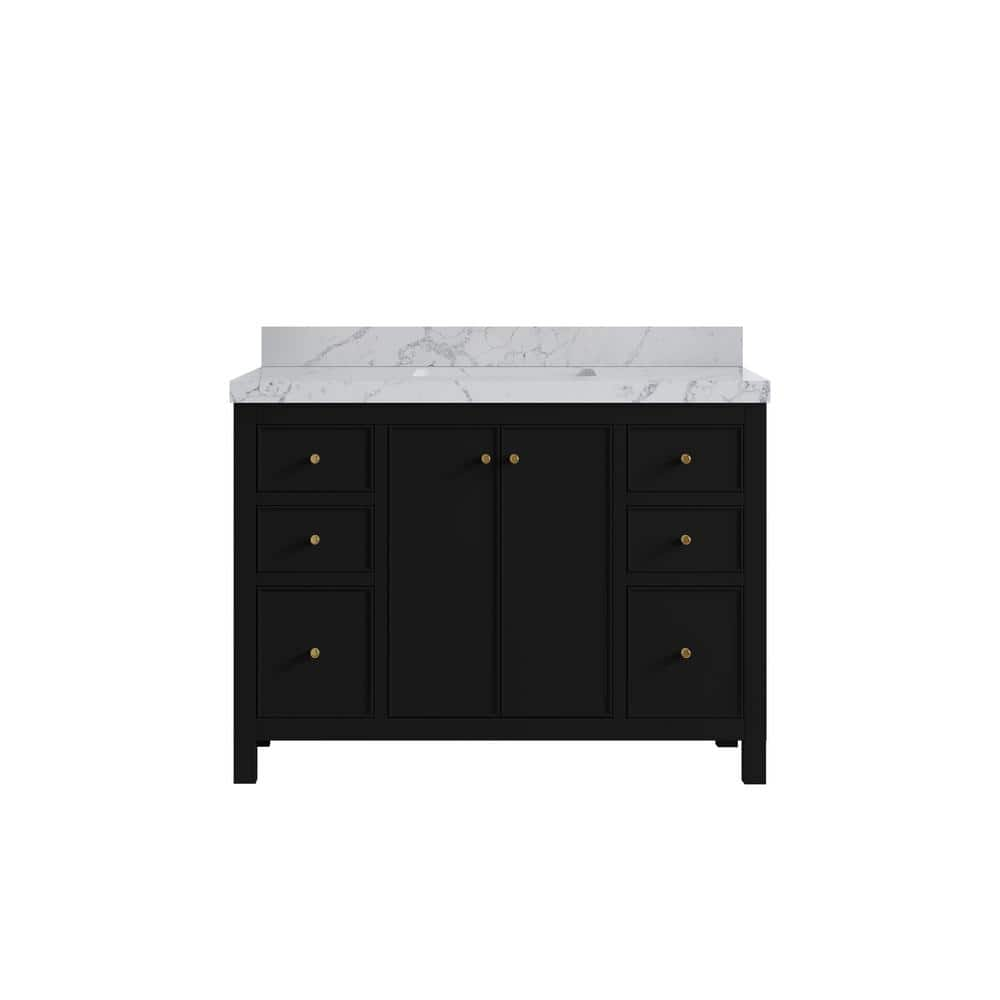 Chicago 48 in. W x 22 in. D x 36 in. H Single Sink Bath Vanity in Black with 2 in. Venatino qt. Top -  Willow Collections, CHI_BLK_VNT_48S