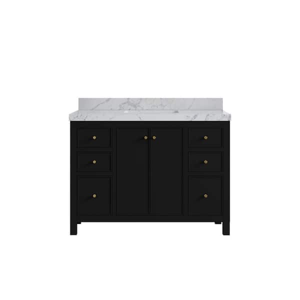 Willow Collections Chicago 48 in. W x 22 in. D x 36 in. H Single Sink Bath Vanity in Black with 2 in. Venatino qt. Top