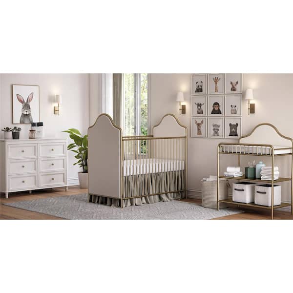 Little Seeds Piper Upholstered Convertible Gold Metal Crib
