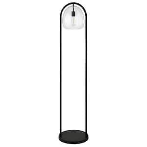 65 in. Black Column Floor Lamp with Clear Seeded Glass Globe Shade