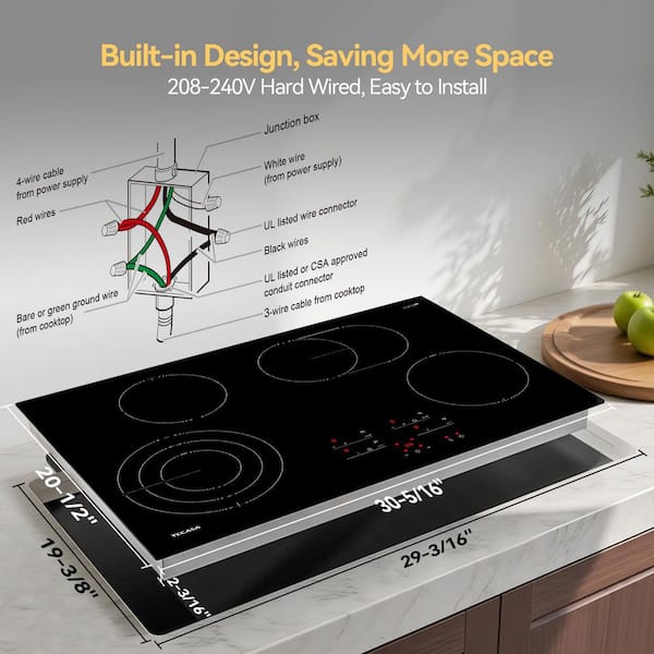 30 in. 4 Burner Glass Top Radiant Electric Cooktop in Black with Triple Ring and Oval Element Touch Control