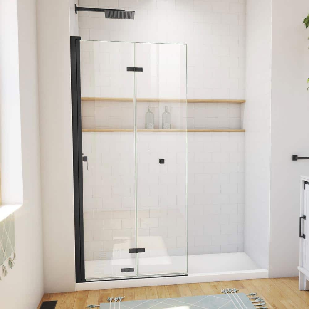 Matte Black Frameless Bi-Fold Shower Door, 72 Inch Height