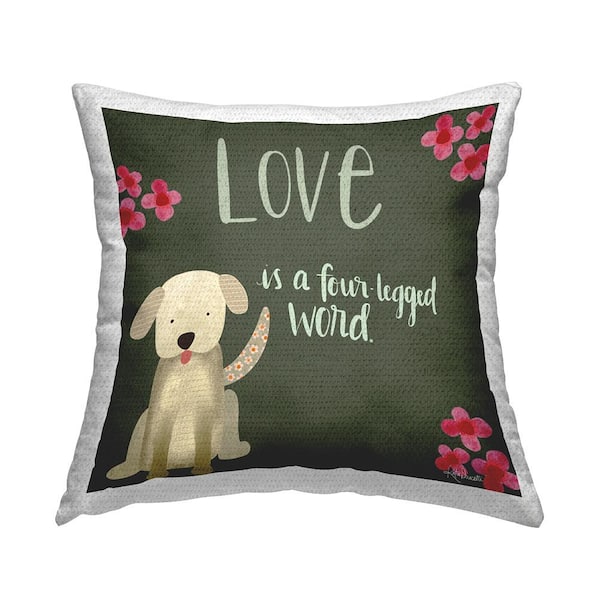 Dog Lover Happy Puppy Pink Flowers Green Square Outdoor Throw Pillow