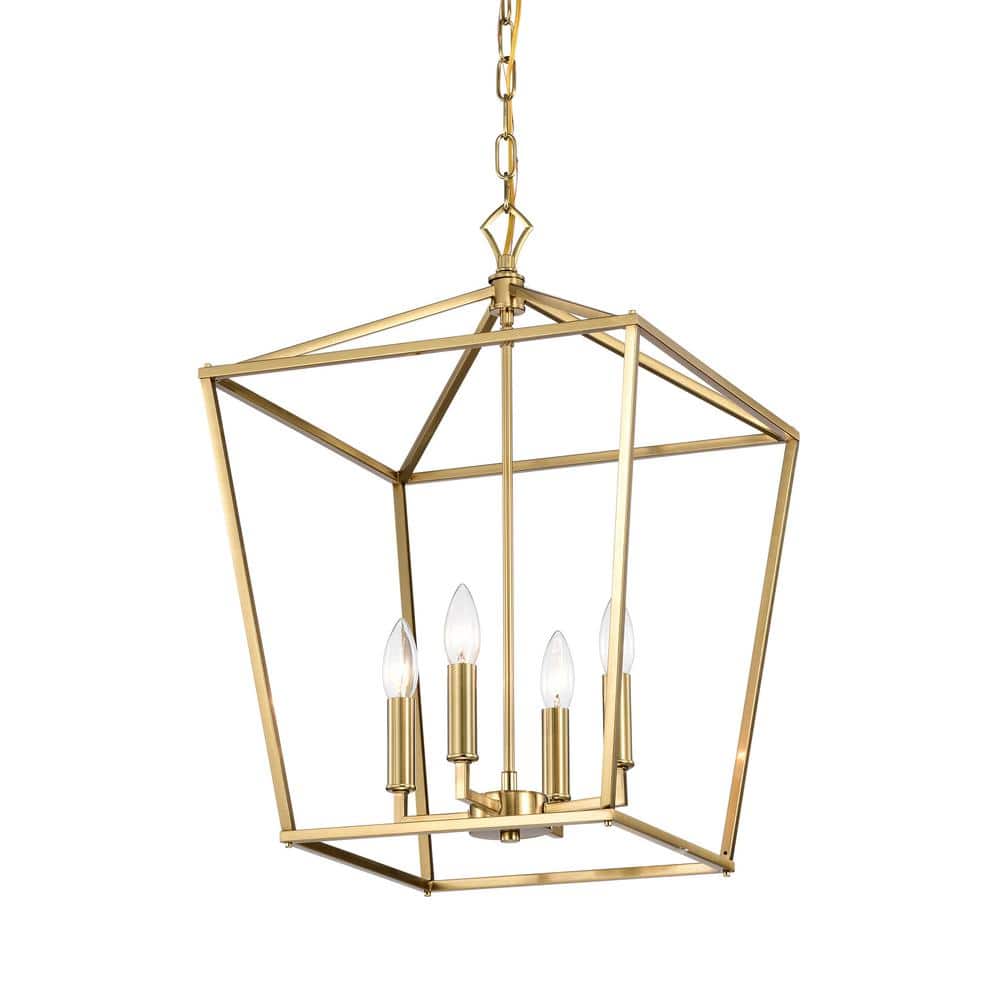 Edvivi Renzo 4-Light 16 in. Gold Caged Lantern Modern Pendant EPL1368GD -  The Home Depot