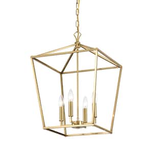 Renzo 4-Light 16 in. Gold Caged Lantern Modern Pendant