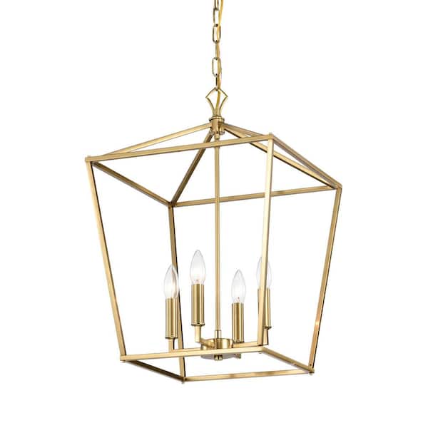 Edvivi Renzo 4-Light 16 in. Gold Caged Lantern Modern Pendant