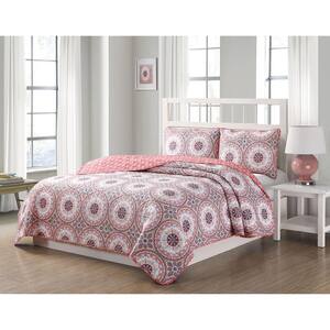 Darma 3-Piece Pink/Blue/White King Quilt Set