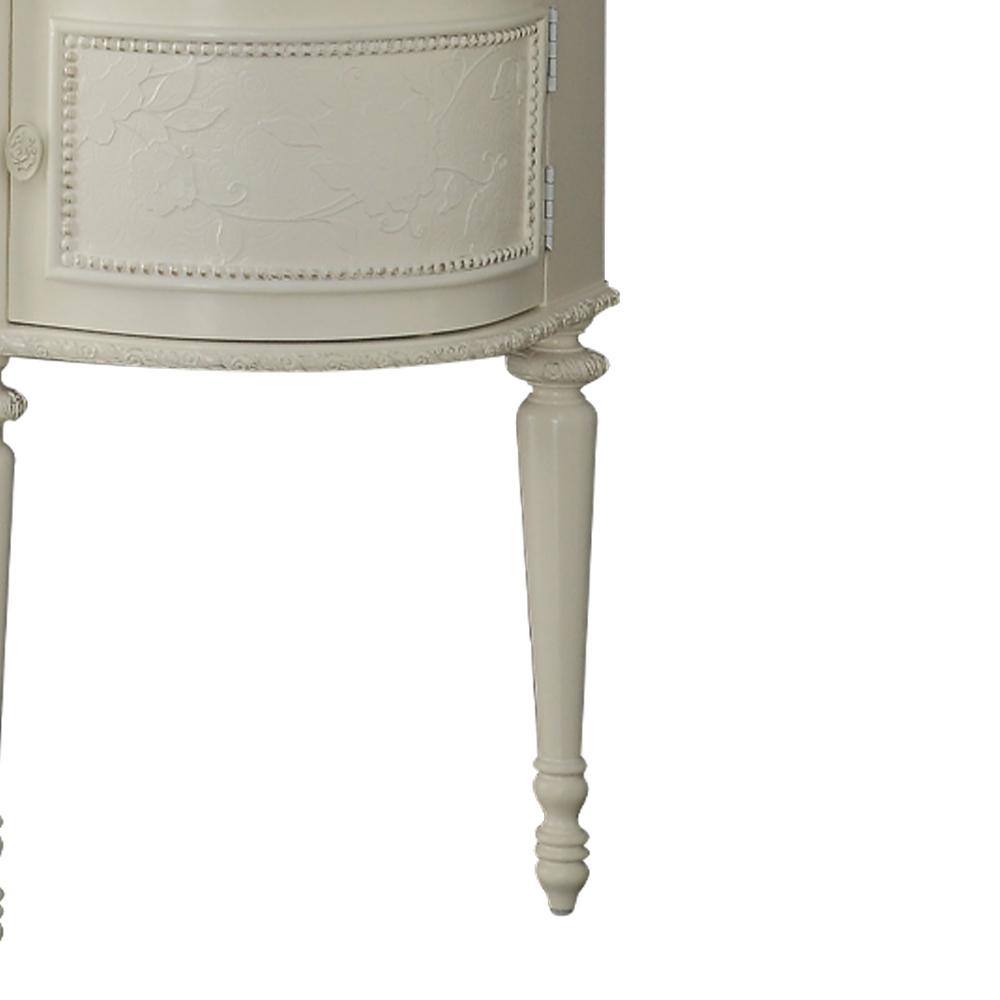 Ivory Pine Wood Vanity Desk with Mirror and Floral Trim