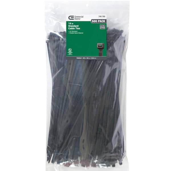 Commercial Electric 14 in. UV Cable Tie, Black (500-Pack)
