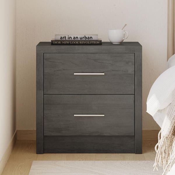 Noble House Alachua 2-Drawer Gray Maple Nightstand