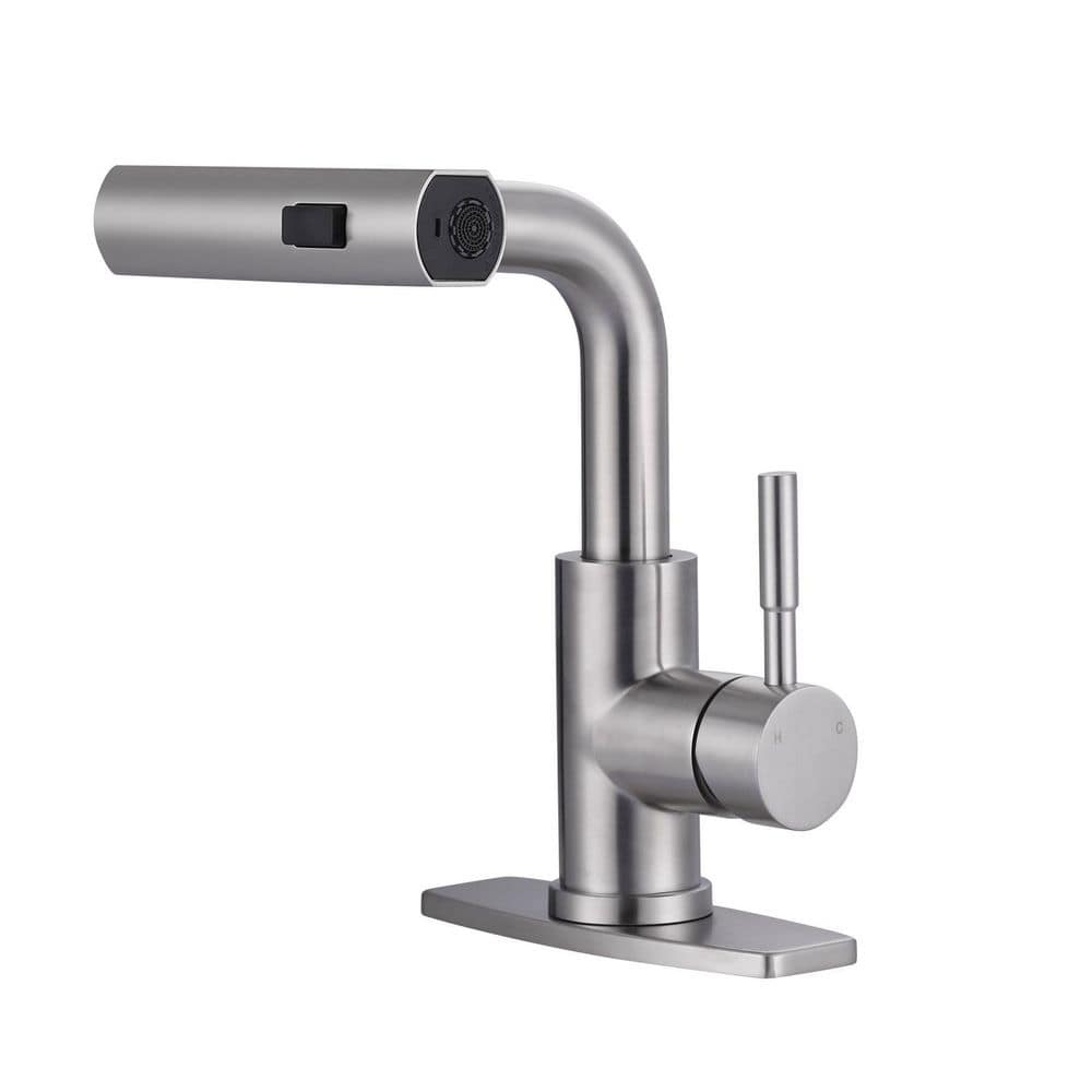 Modern Single Handle Pull Down Bar Faucet with 3-Modes Sprayer and Deckplate in Brushed Nickel price history on PriceWatchPro