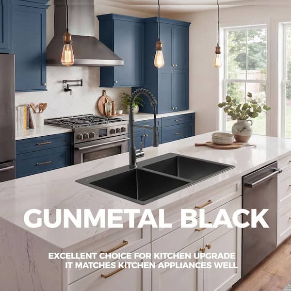 Glacier Bay 33 in. Drop-In Double Bowl 18 Gauge Gunmetal Black