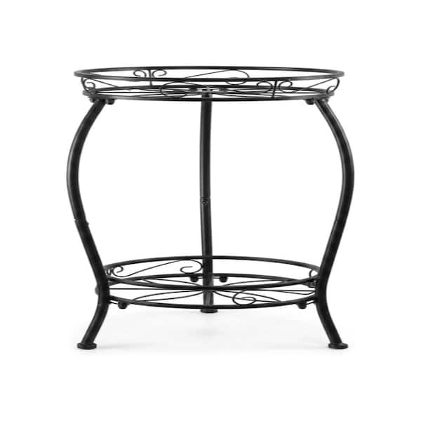 2 Tier,1 Pack black Metal Round Plant Stand Indoor Outdoor (11 in. W x 8.6 in. H)