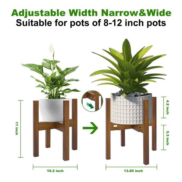 8-12 in. Adjustable Bamboo Plant Stand Mid-Century Modern Walnut 1