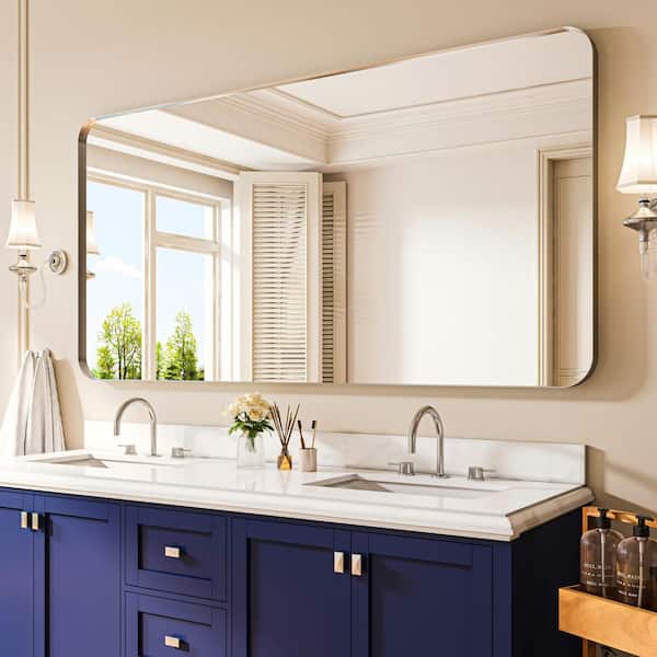 72 in. W x 36 in. H Rectangular Aluminum Framed Wall Bathroom Vanity Mirror in Silver