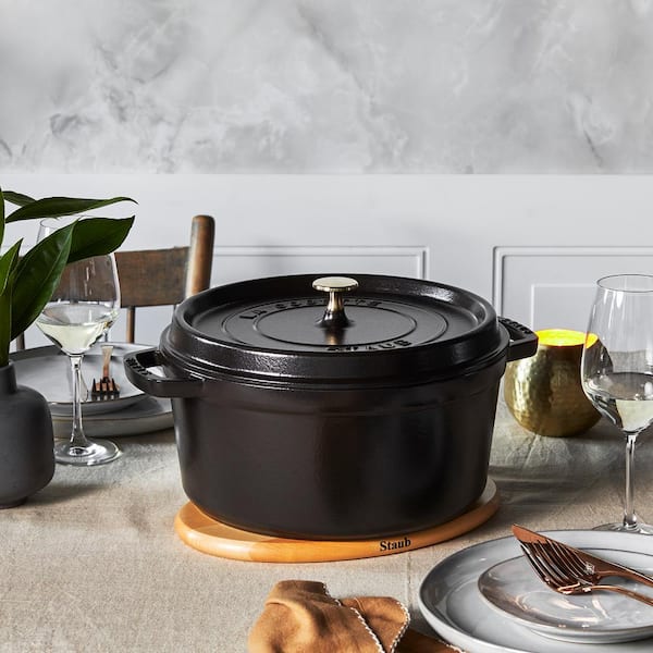 staub Cast Iron 7-qt. Round Cast Iron Dutch Oven in Black with Lid