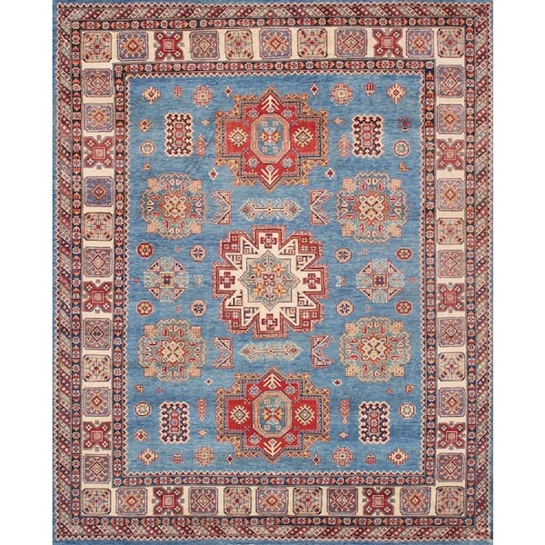 Pasargad Home Tribal Light Blue/Ivory 8 ft. x 10 ft. Oriental Area Rug