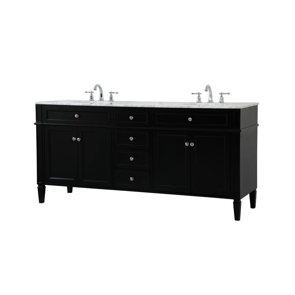 Black Double Sink Vanity with Carrara Marble Top, 72"