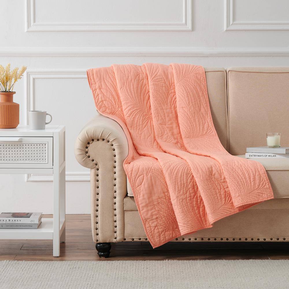Palm Coast Coral and White Reversible Cotton Throw Blanket