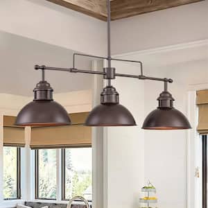 Husby 3-Light Oil Rubbed Bronze Kitchen Island Pot Lid Pendant Light with Metal Shade