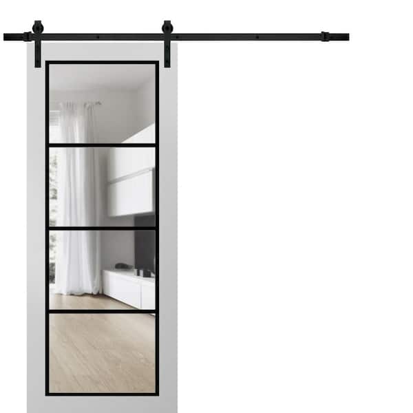 42 in. x 96 in. 1 Panel Clear Glass White Solid Wood Sliding Barn Door with Hardware Kit