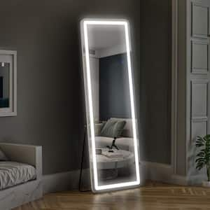 21 in. W x 64 in. H Rectangle Frameless White Floor Mirror with 3 Color Dimming LED Light