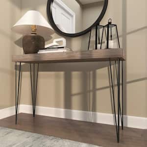 47 in. Brown Extra Large Rectangle Wood Console Table with Black Metal Hairpin Legs