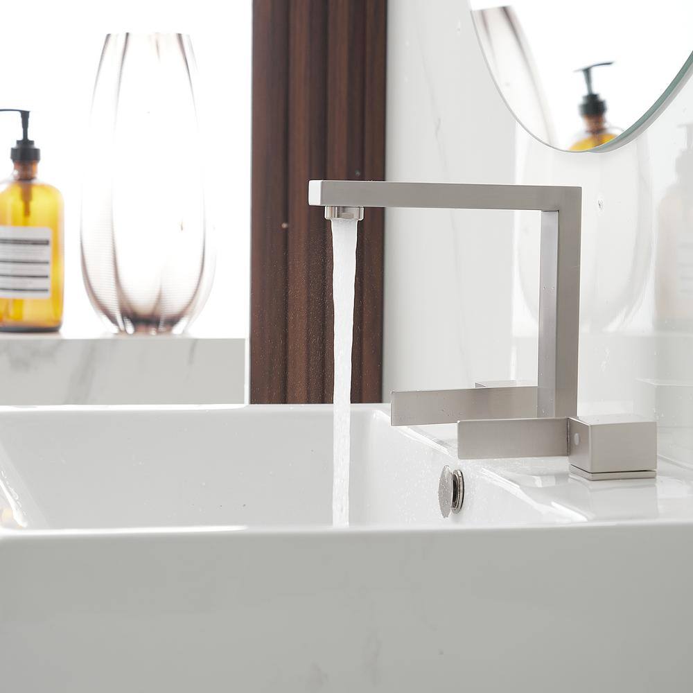 Brushed Nickel Widespread Double Handle Low-Arc Bathroom Faucet