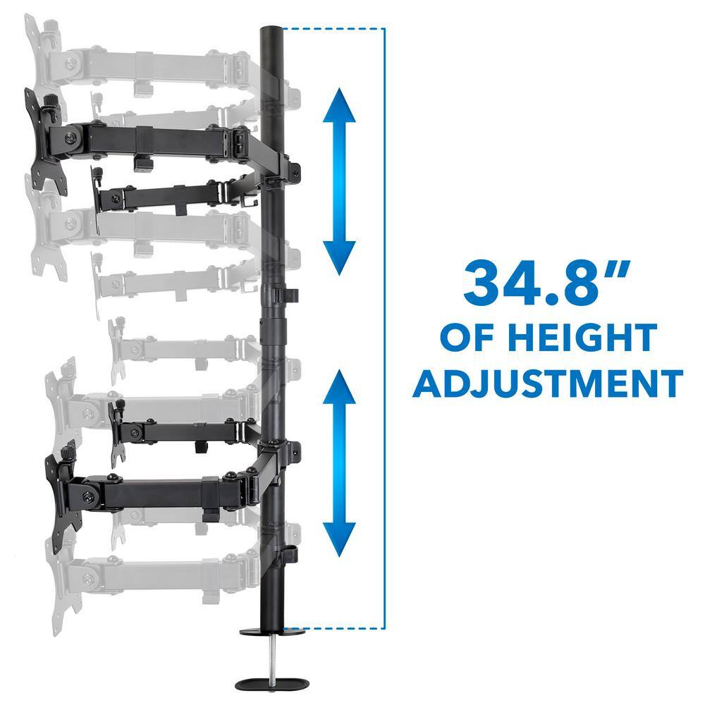 Black Steel Adjustable Quad Monitor Desk Mount