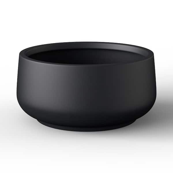 14.5 in. Small Charcoal Black (Enhanced Interior) Concrete Round Planter / Pot with Drainage Holes
