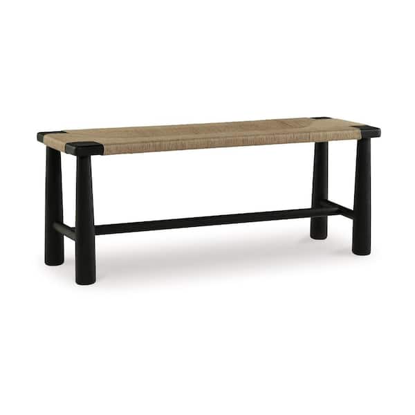 Benjara Black 48 in. Bedroom Accent Backless Bedroom Bench with Handwoven Natural Brown Jute Upholstery