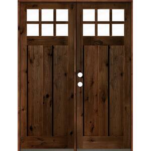 64 in. x 96 in. Knotty Alder Right-Hand/Inswing Double 6 Lite Clear Glass Provincial Stain Wood Prehung Front Door