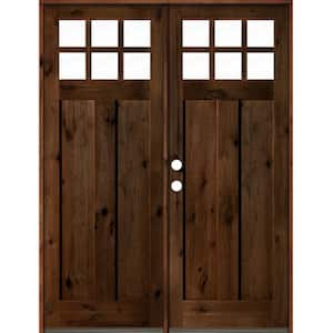 72 in. x 96 in. Craftsman Knotty Alder Wood Clear 6-Lite provincial stain Right Active Double Prehung Front Door