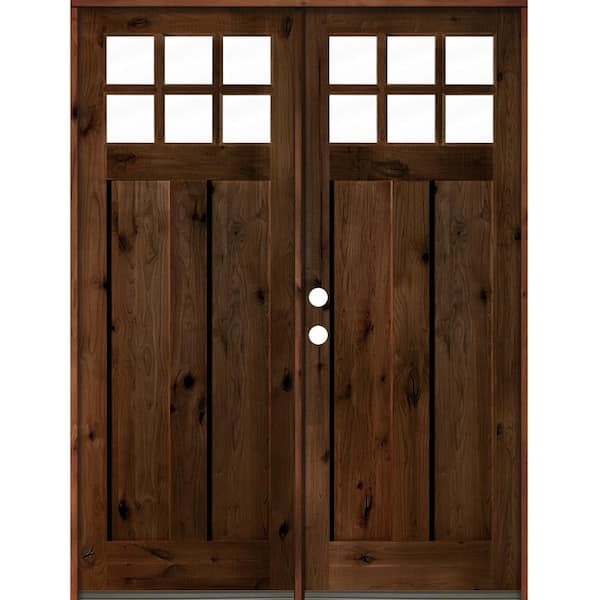 72 in. x 96 in. Craftsman Knotty Alder Wood Clear 6-Lite provincial stain Right Active Double Prehung Front Door