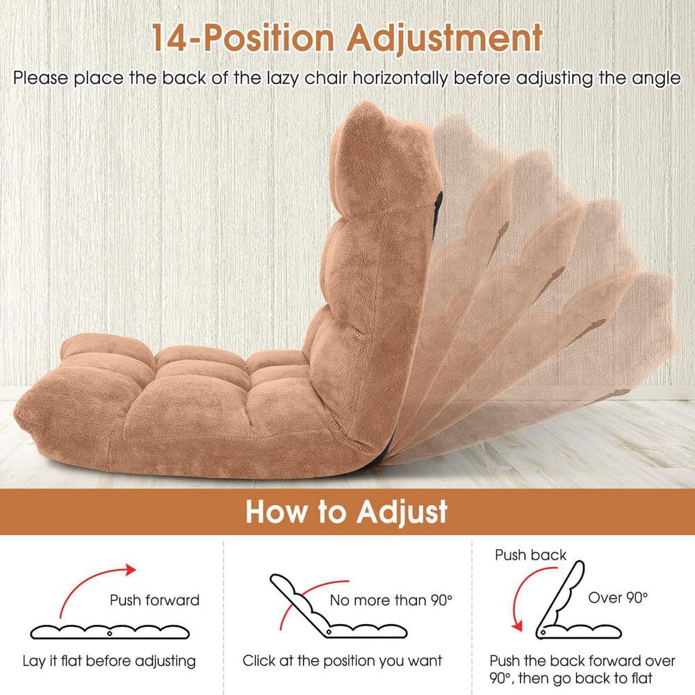 Beige Velvet 14-Position Adjustable Floor Lounge Chair