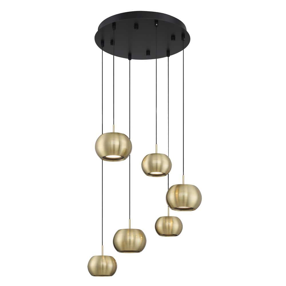 Halo 60-Watt 6-Light Integrated LED Black and Brushed Gold Shaded Pan Pendant Light with Frosted Acrylic Diffuser price history on PriceWatchPro