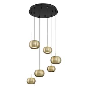Halo 60-Watt 6-Light Integrated LED Black and Brushed Gold Shaded Pan Pendant Light with Frosted Acrylic Diffuser