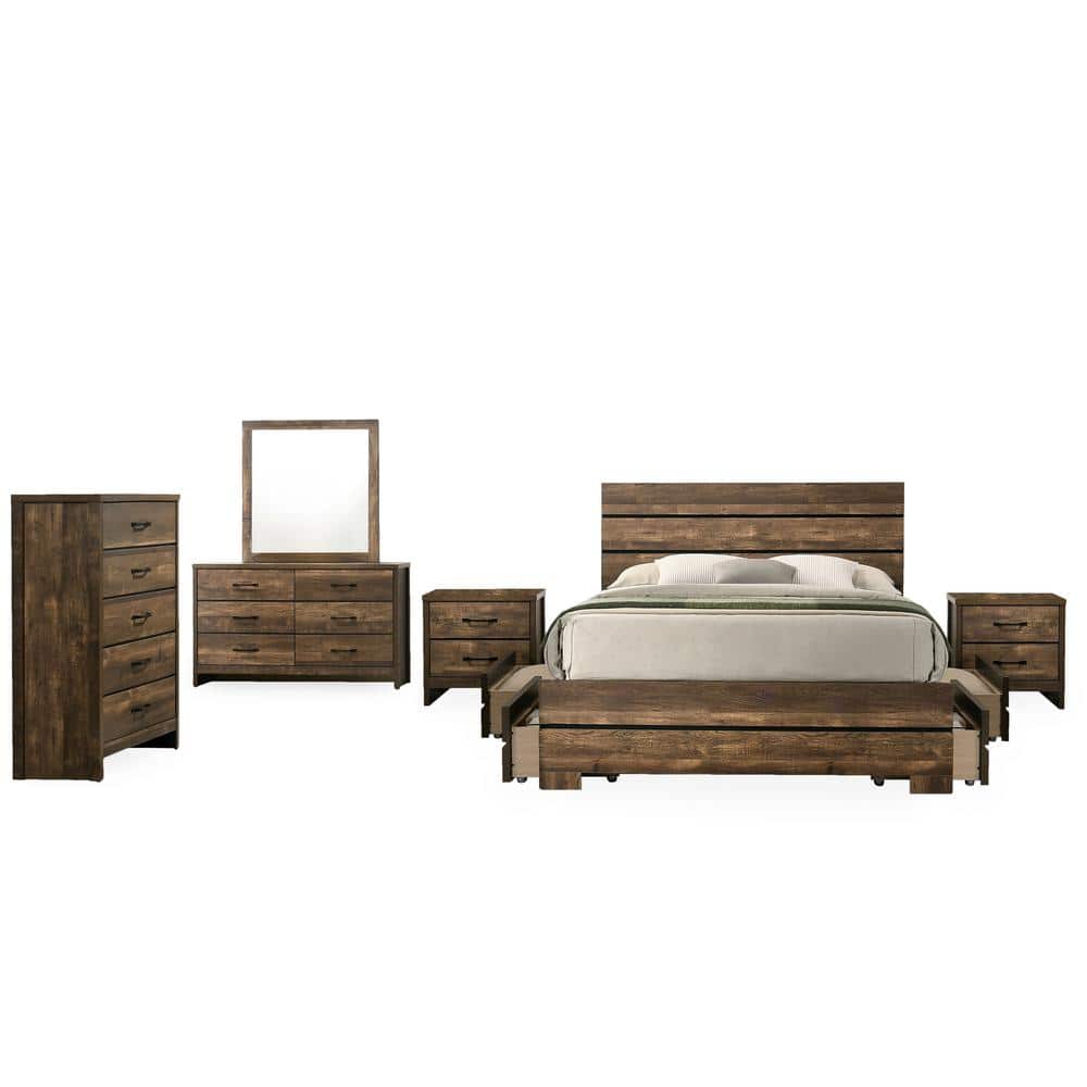 Furniture of America Olala 6-Piece Light Walnut Solid Wood Queen ...