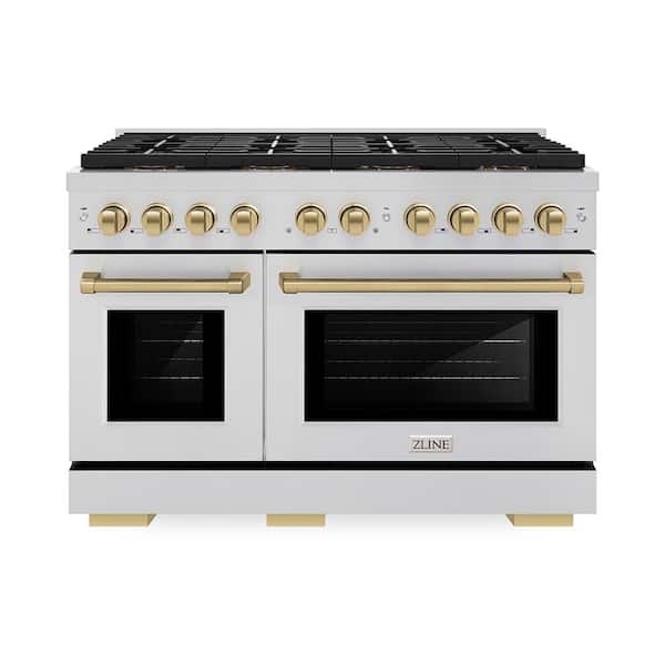 Autograph 48 in. 6.7 cu. ft. Paramount Gas Range with 8-Burners and Dual Ovens in Stainless Steel and Champagne Bronze