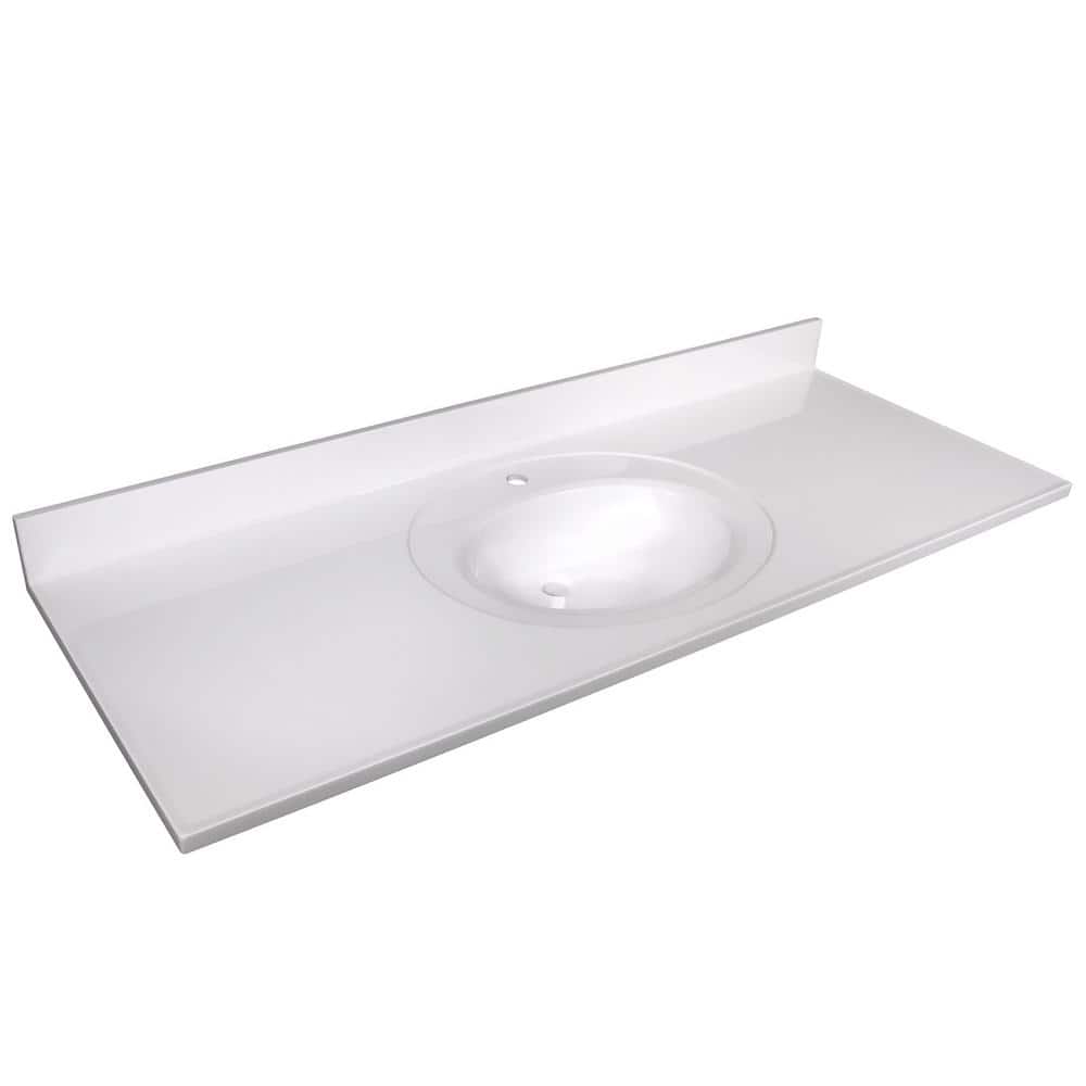 61-Inch White Cultured Marble Vanity Top with Backsplash