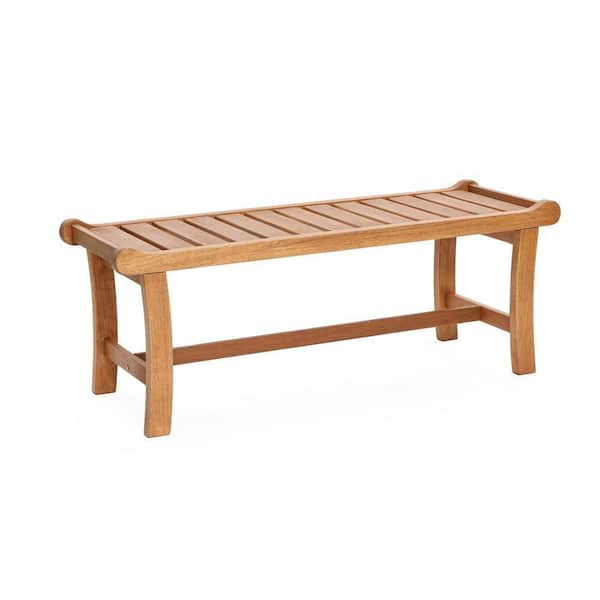 LuxenHome 47.2 in. Natural Solid Wood Rectangle Outdoor Bench