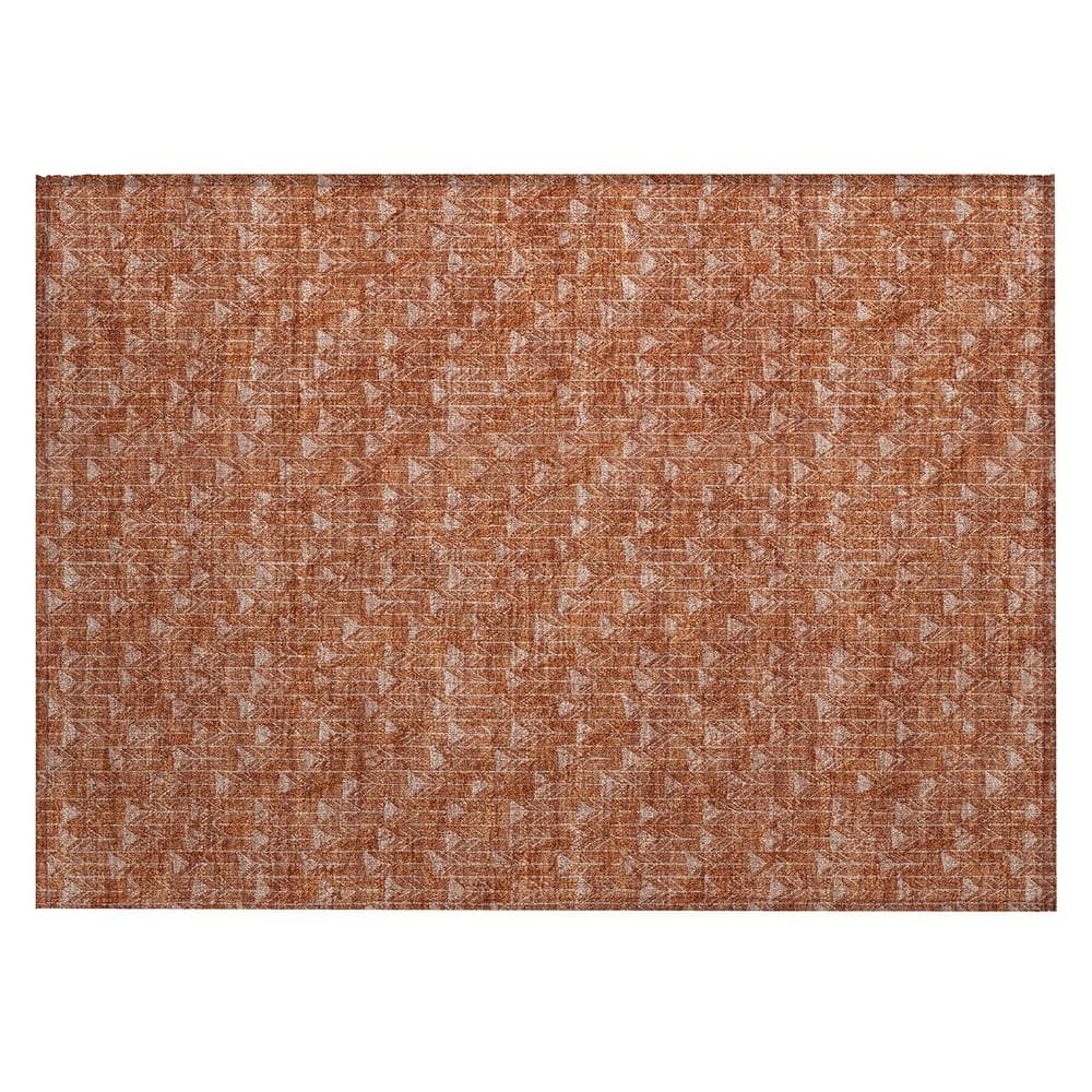 Terracotta Geometric Synthetic Washable Rectangular Rug