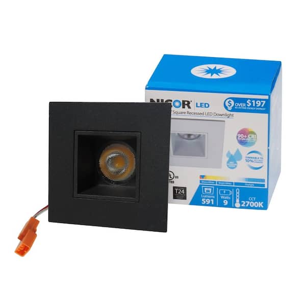 NICOR DQR Series 2 in. 3000K Square Remodel or New Construction Integrated LED Recessed Downlight Kit in Black